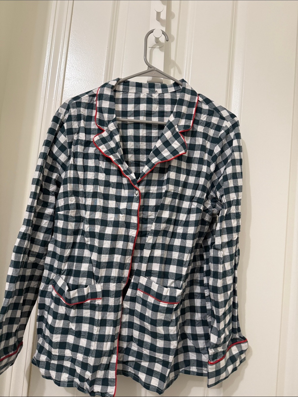 Checkered Flannel dark green Pajama set with Red Piping